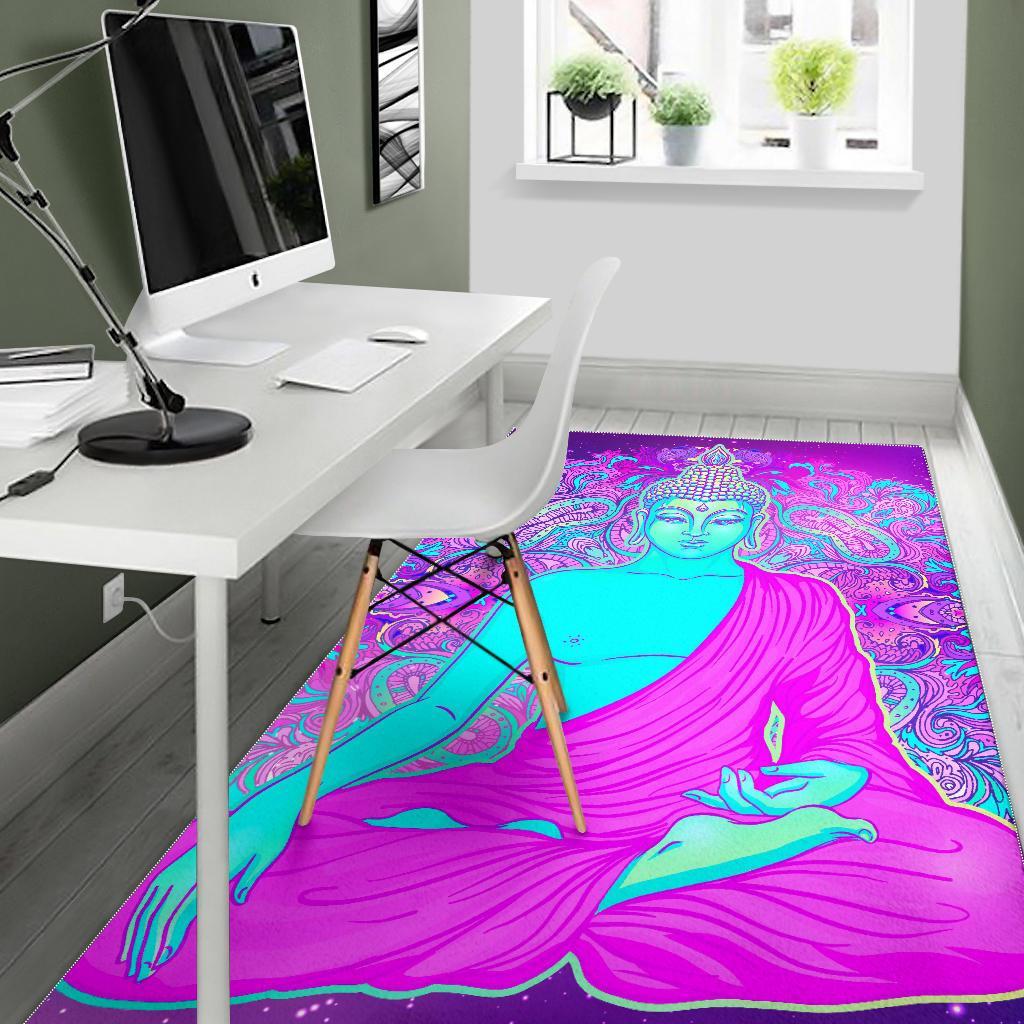 Purple And Teal Buddha Print Area Rug