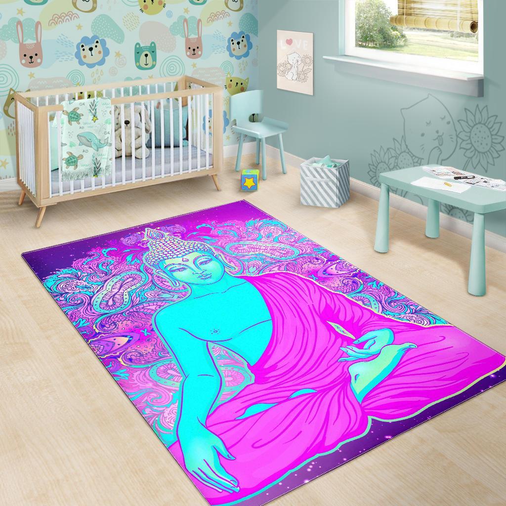 Purple And Teal Buddha Print Area Rug