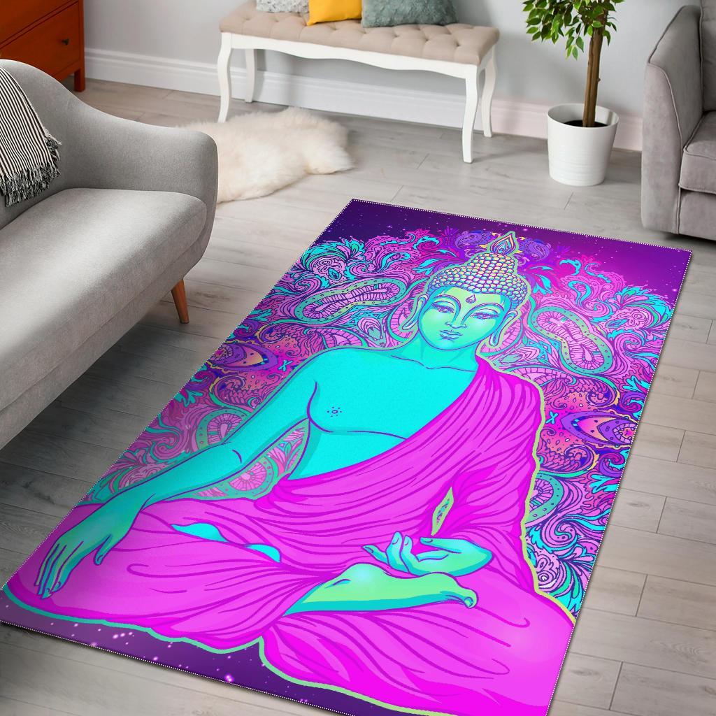 Purple And Teal Buddha Print Area Rug