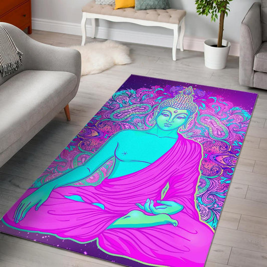 Purple And Teal Buddha Print Area Rug