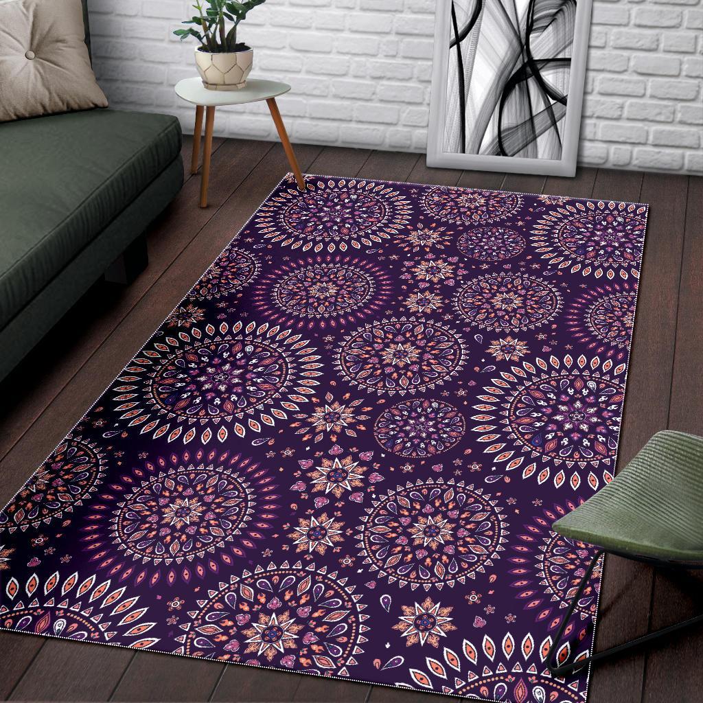 Purple Bohemian Mandala Pattern Print Area Rug