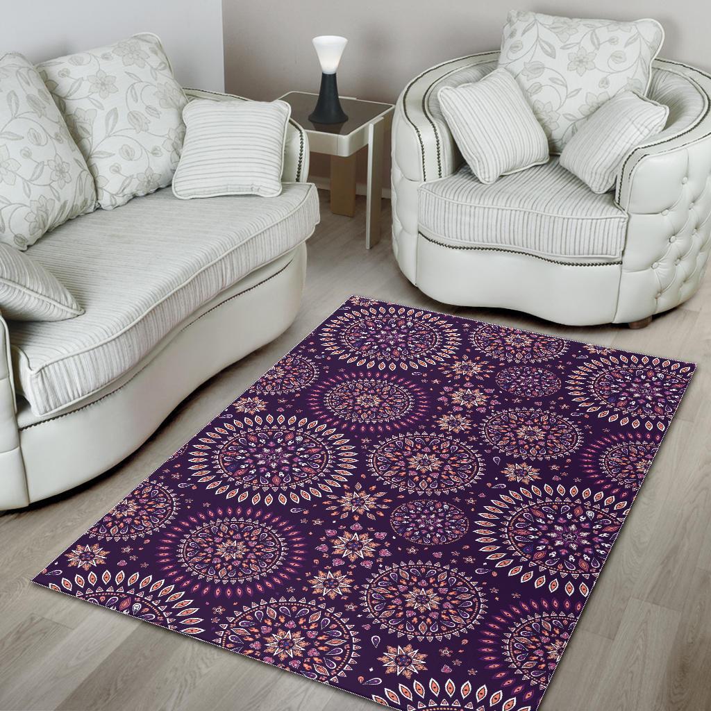 Purple Bohemian Mandala Pattern Print Area Rug
