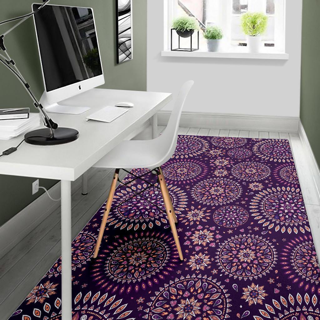 Purple Bohemian Mandala Pattern Print Area Rug