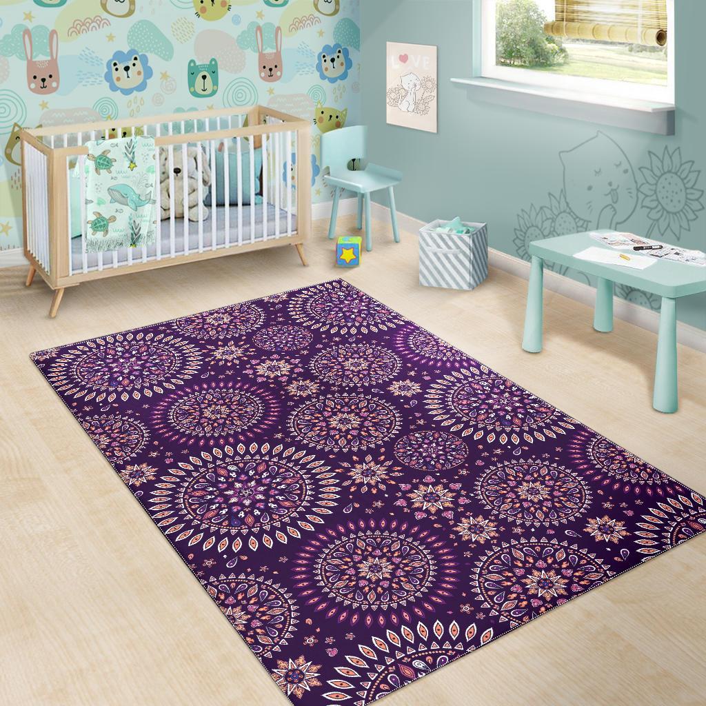 Purple Bohemian Mandala Pattern Print Area Rug