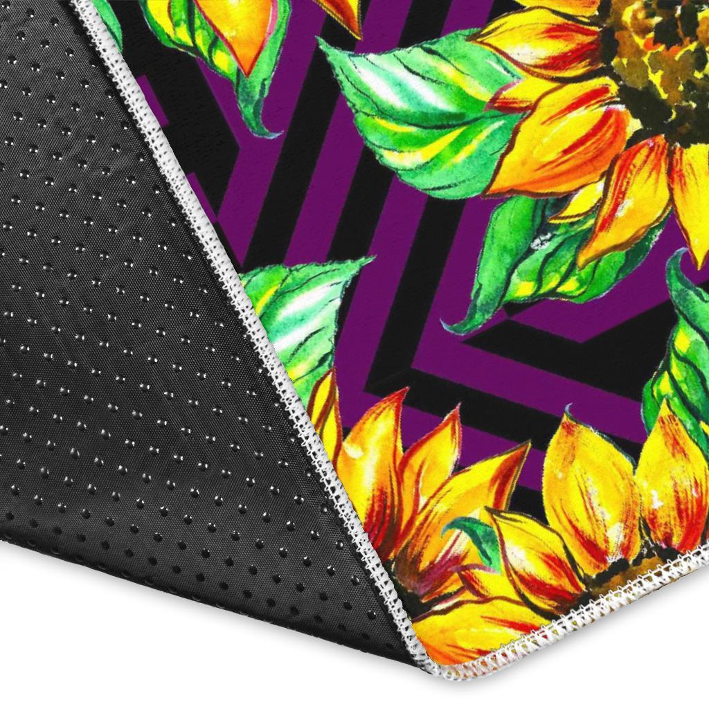Purple Trippy Sunflower Pattern Print Area Rug