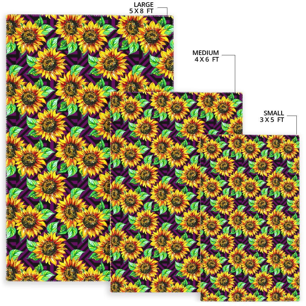 Purple Trippy Sunflower Pattern Print Area Rug