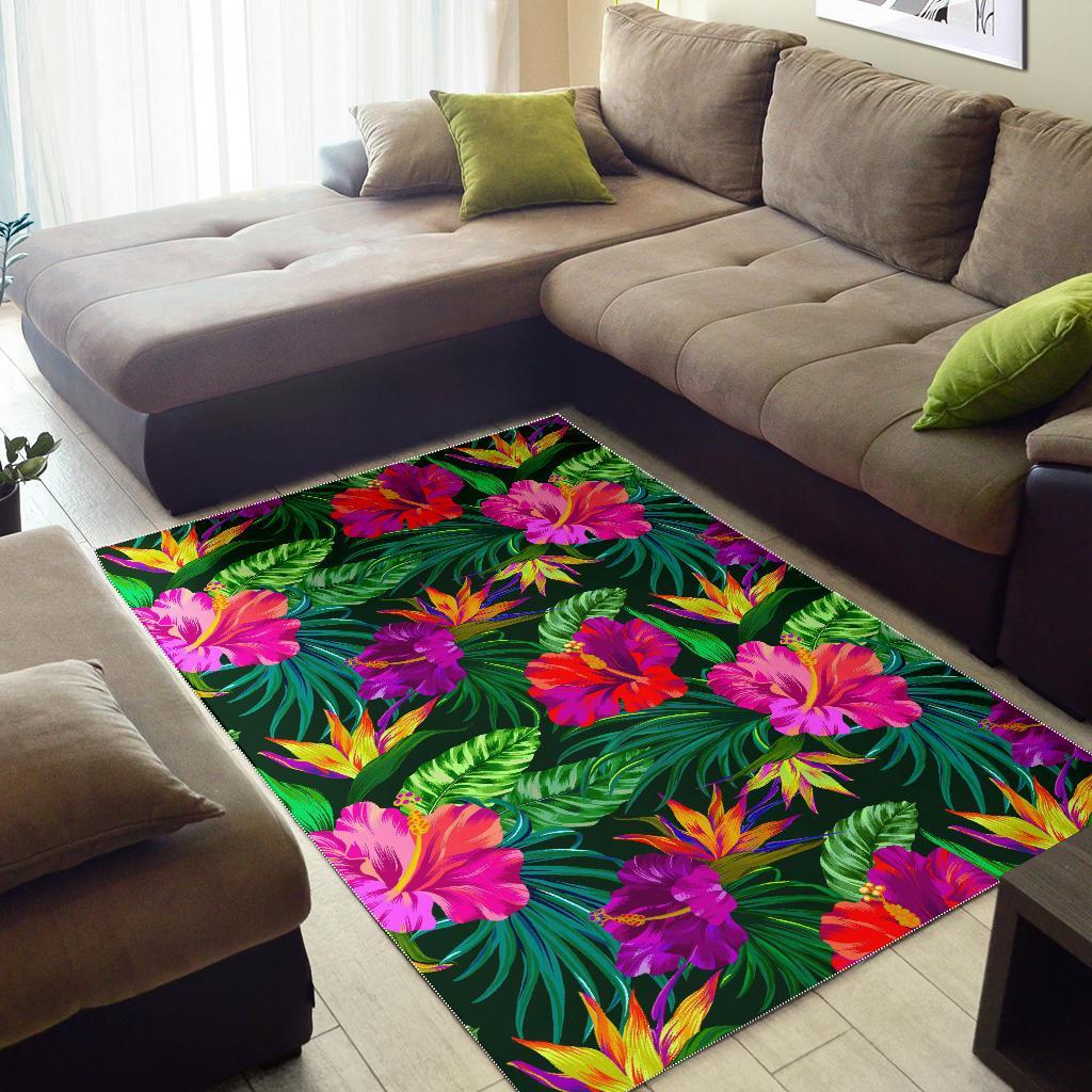 Purple Tropical Pattern Print Area Rug