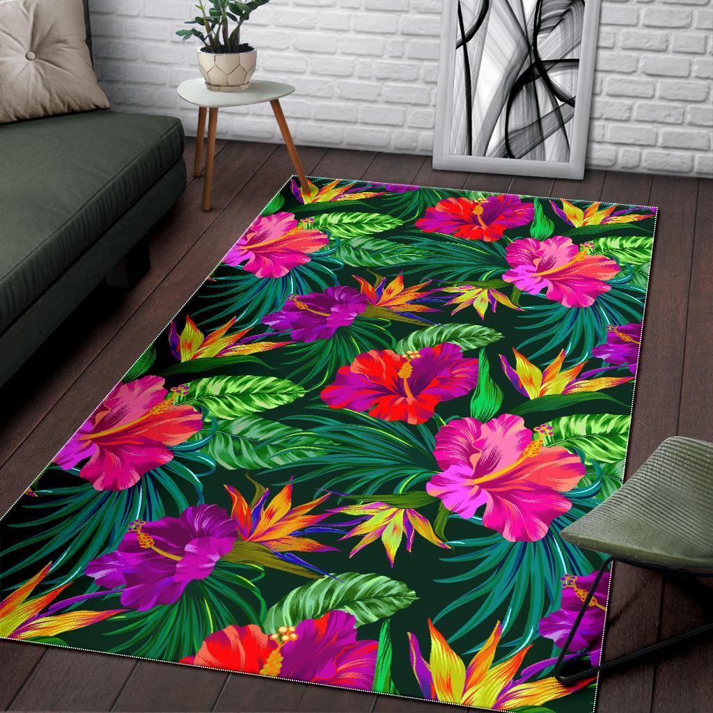 Purple Tropical Pattern Print Area Rug
