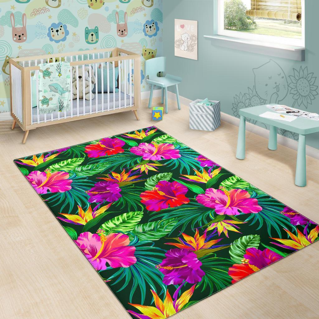 Purple Tropical Pattern Print Area Rug