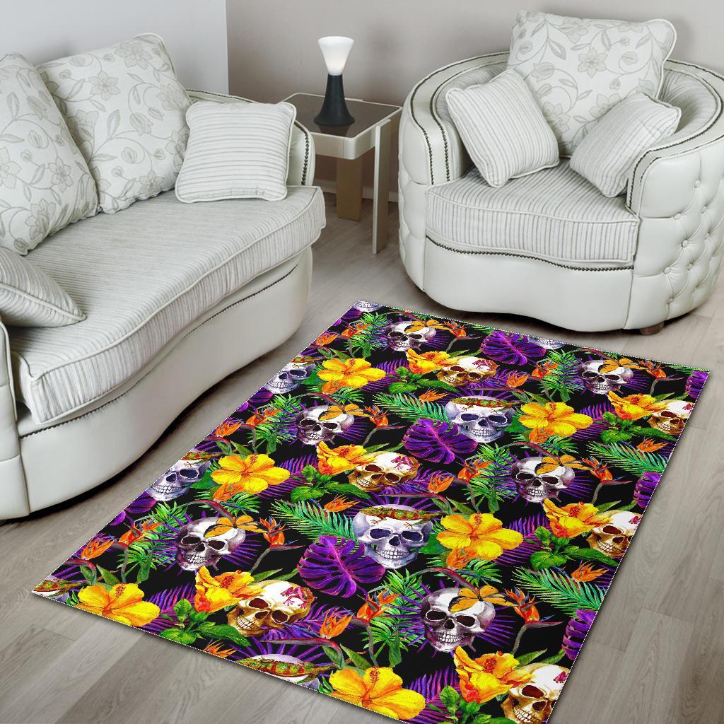 Purple Tropical Skull Pattern Print Area Rug