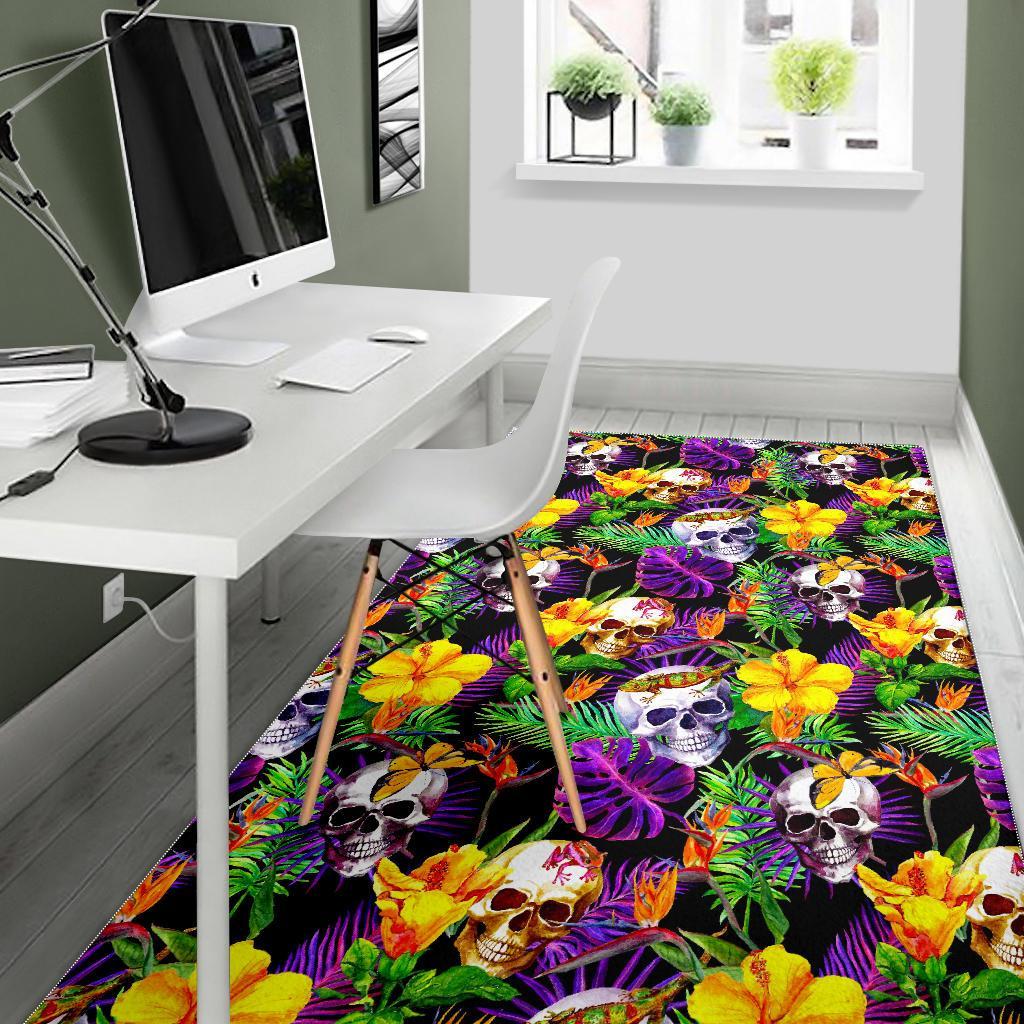 Purple Tropical Skull Pattern Print Area Rug