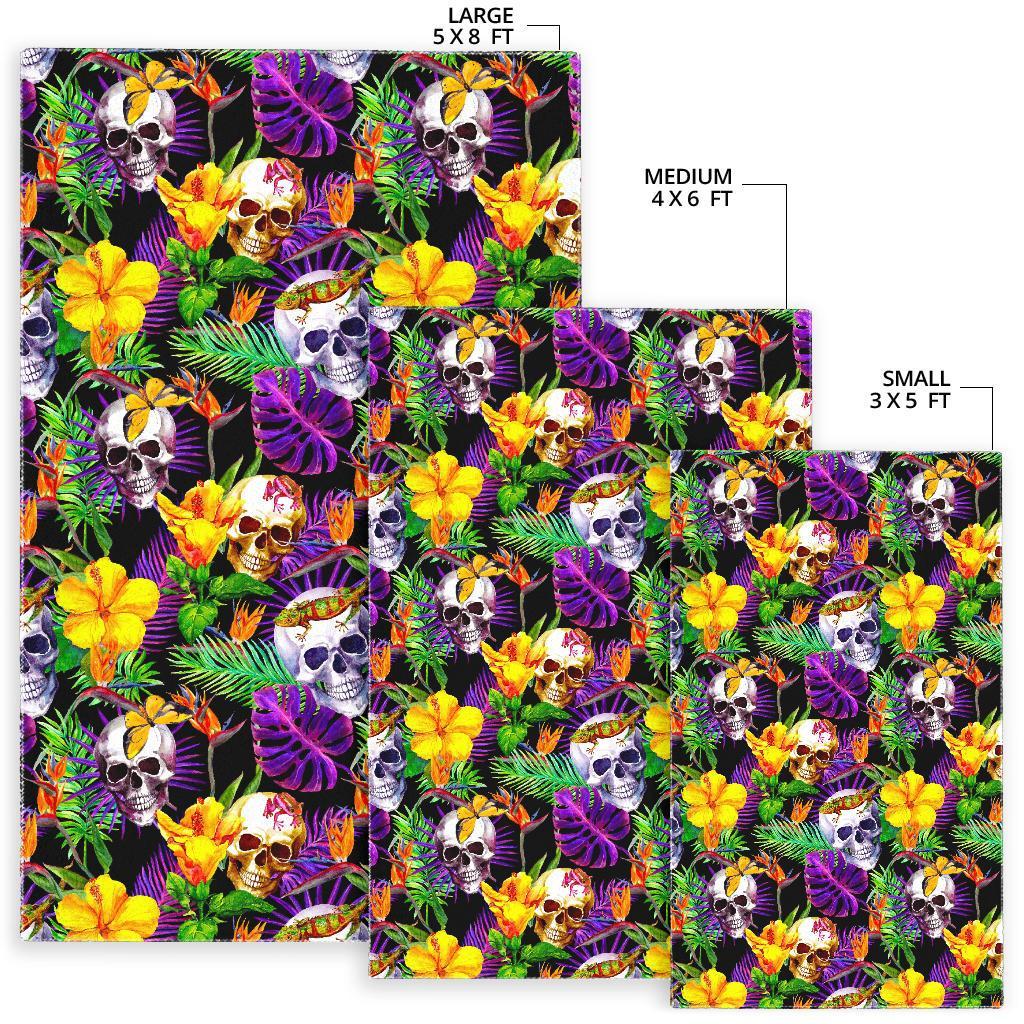 Purple Tropical Skull Pattern Print Area Rug