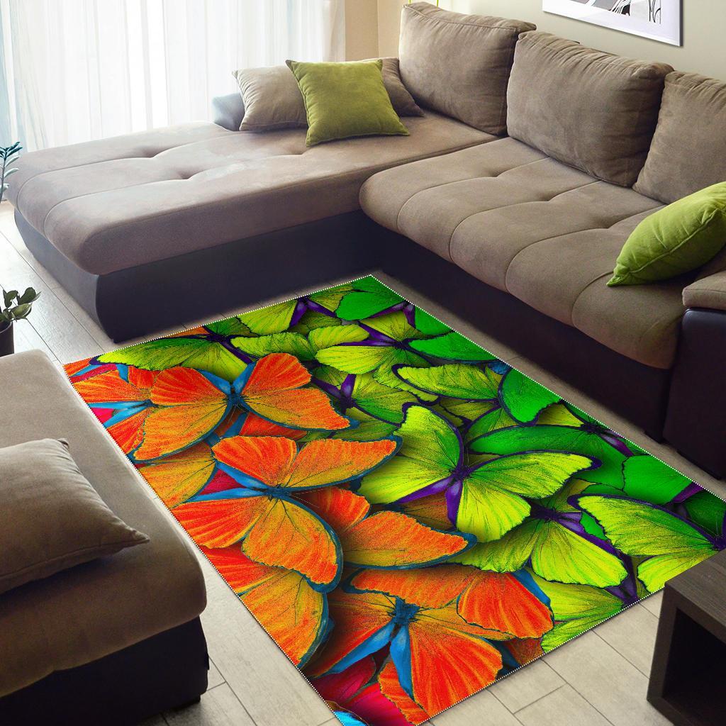 Rainbow Butterfly Pattern Print Area Rug