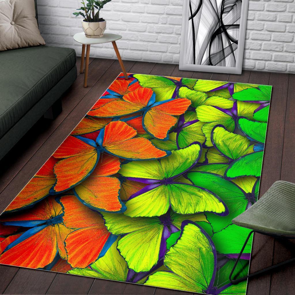 Rainbow Butterfly Pattern Print Area Rug