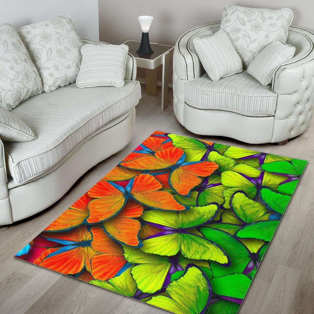Rainbow Butterfly Pattern Print Area Rug