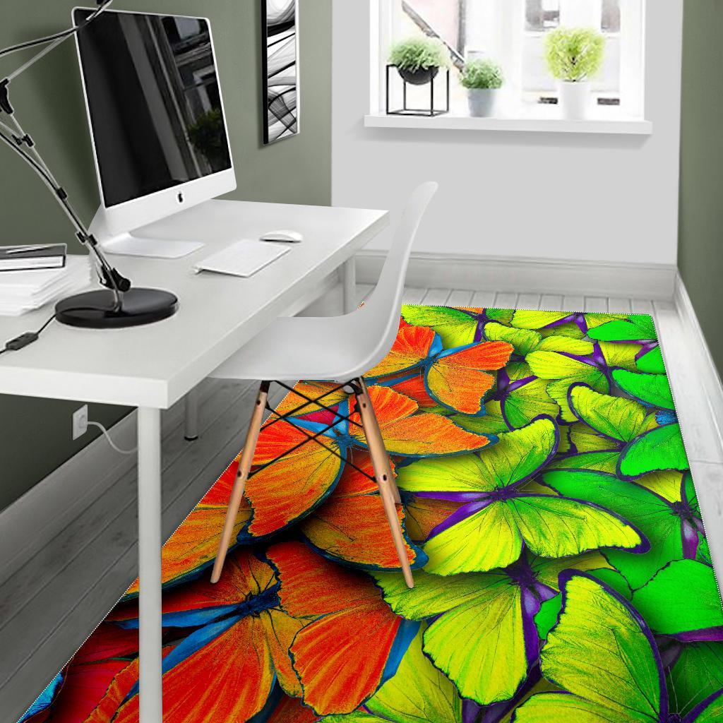 Rainbow Butterfly Pattern Print Area Rug