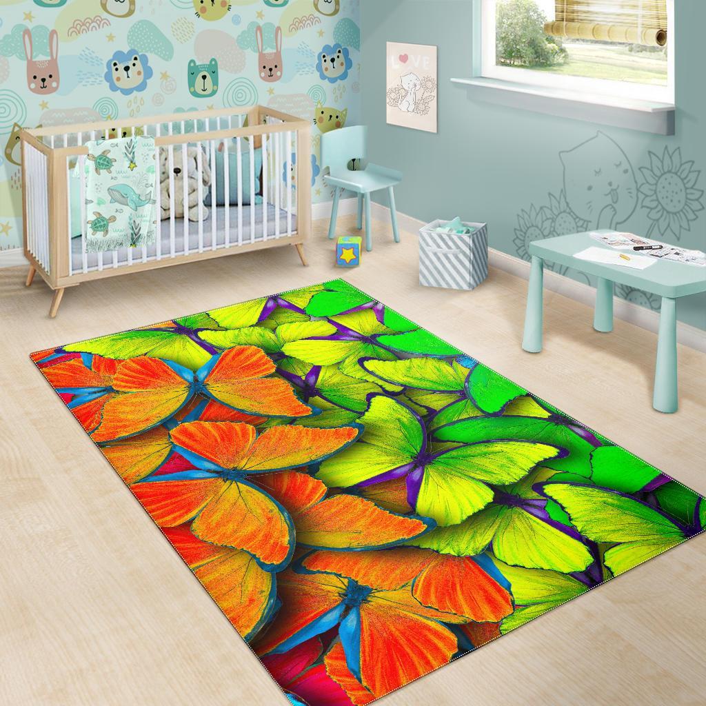 Rainbow Butterfly Pattern Print Area Rug