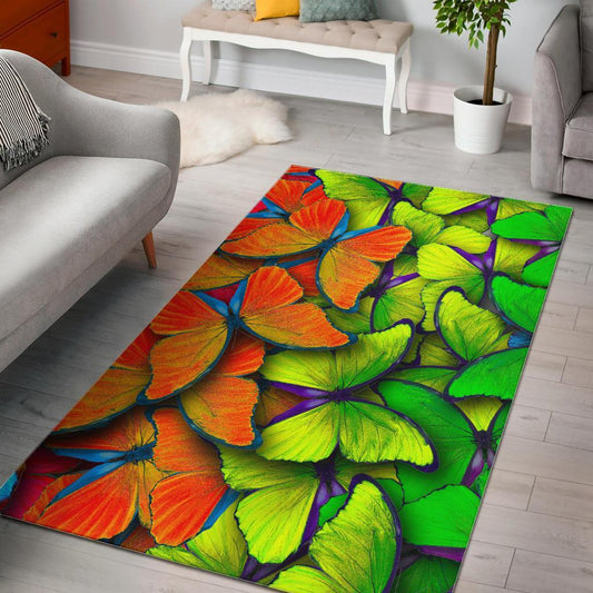 Rainbow Butterfly Pattern Print Area Rug