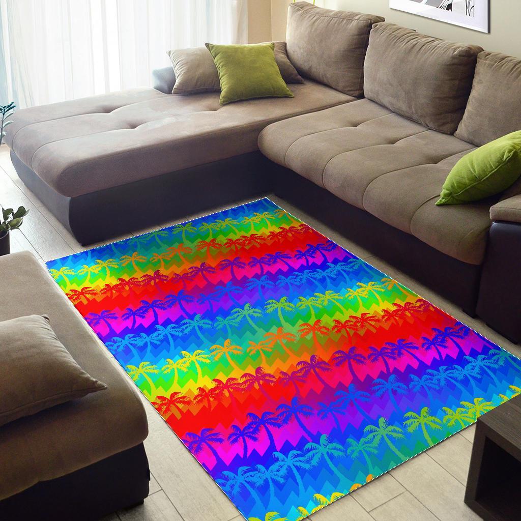 Rainbow Palm Tree Pattern Print Area Rug