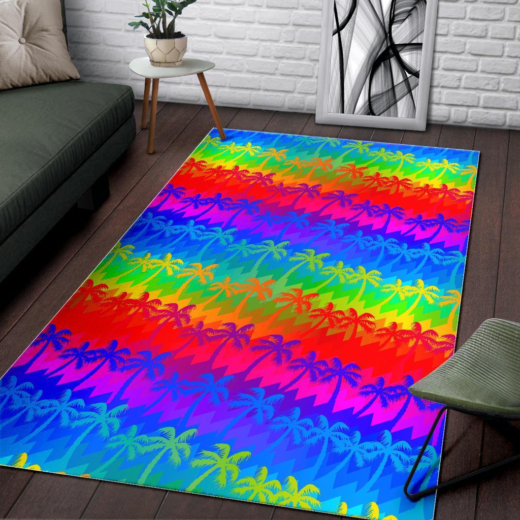Rainbow Palm Tree Pattern Print Area Rug