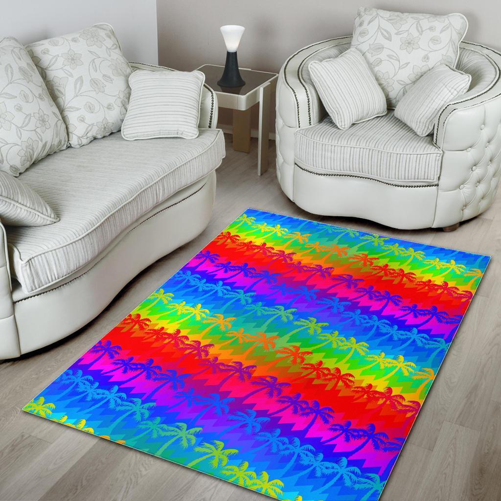 Rainbow Palm Tree Pattern Print Area Rug
