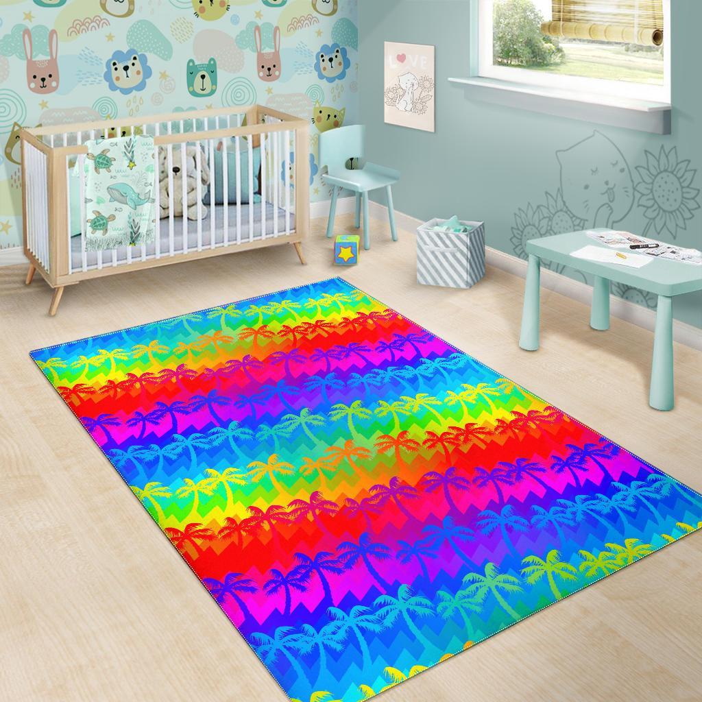 Rainbow Palm Tree Pattern Print Area Rug