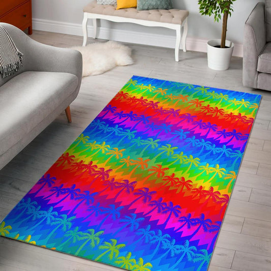 Rainbow Palm Tree Pattern Print Area Rug