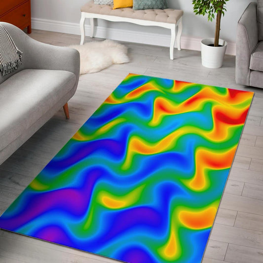 Rainbow Psychedelic Trippy Print Area Rug