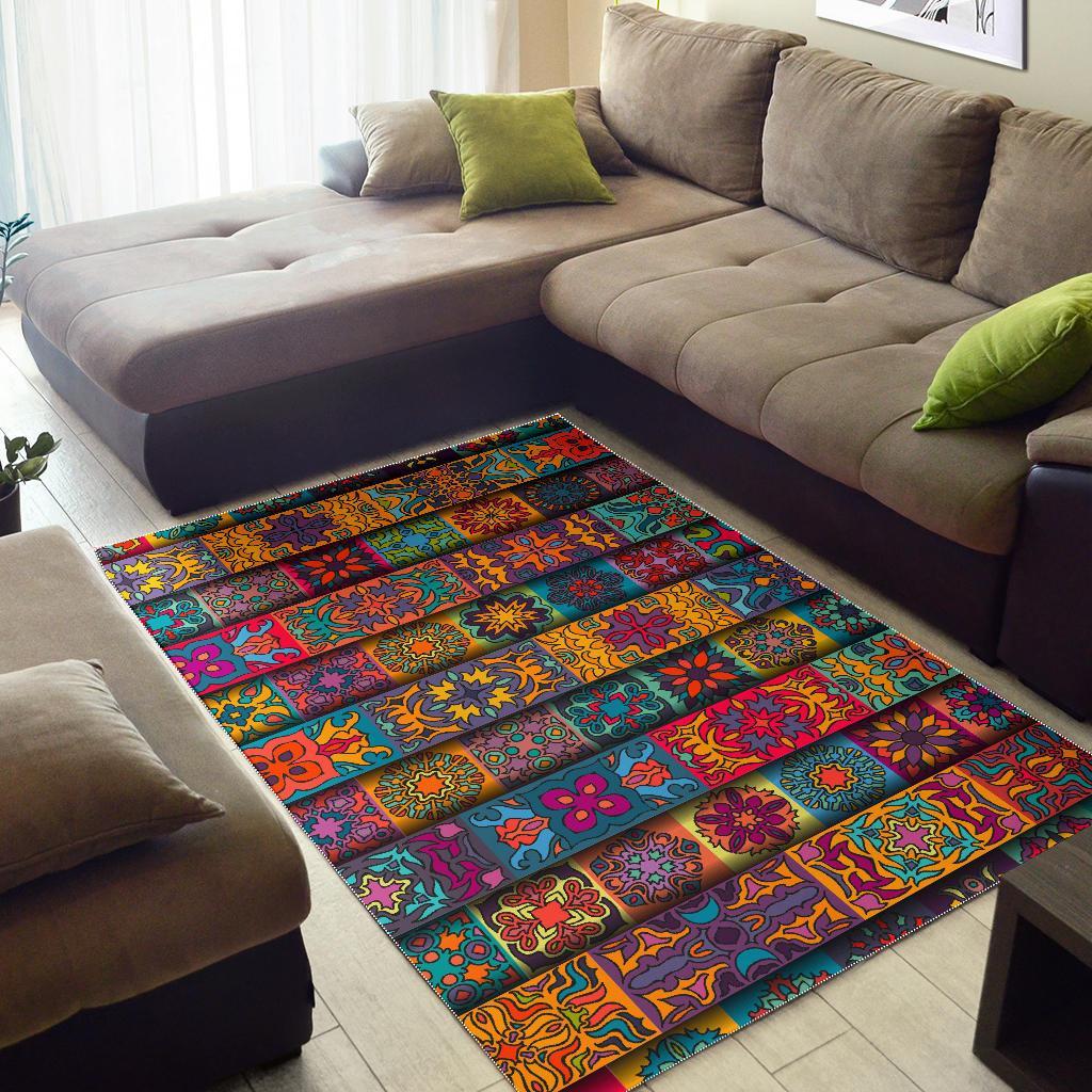 Rectangle Mandala Bohemian Pattern Print Area Rug