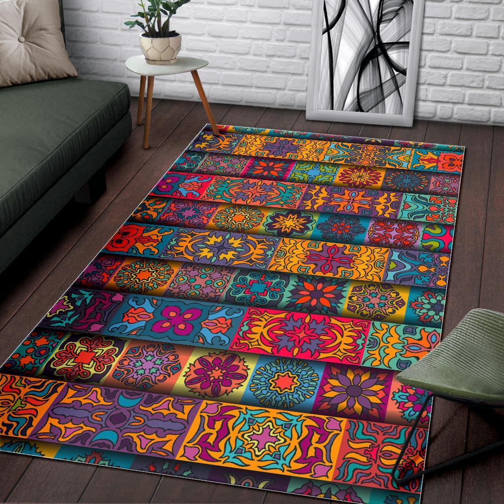 Rectangle Mandala Bohemian Pattern Print Area Rug