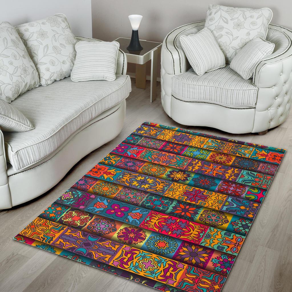 Rectangle Mandala Bohemian Pattern Print Area Rug