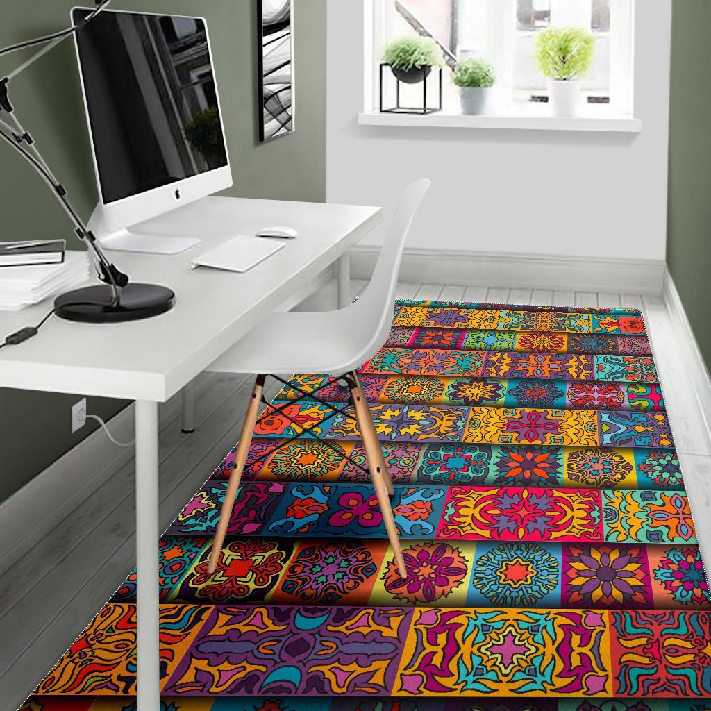 Rectangle Mandala Bohemian Pattern Print Area Rug
