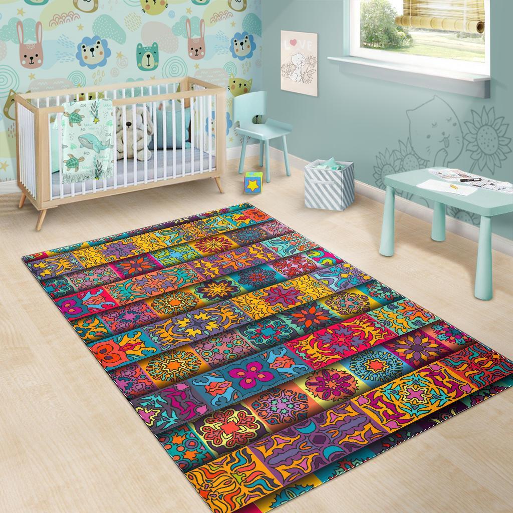 Rectangle Mandala Bohemian Pattern Print Area Rug