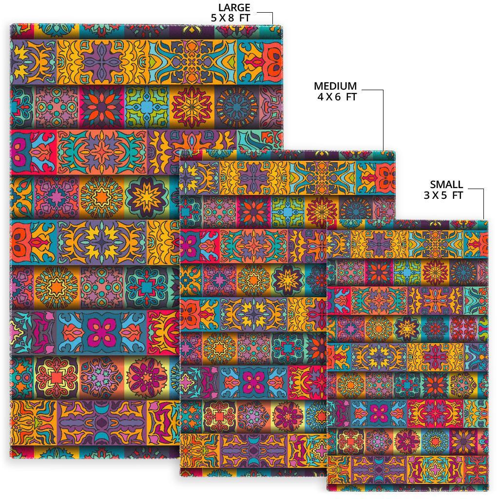 Rectangle Mandala Bohemian Pattern Print Area Rug