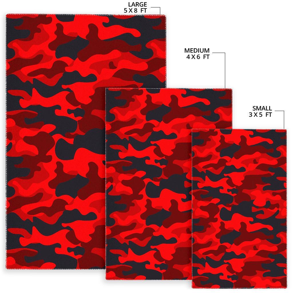 Red And Black Camouflage Print Area Rug