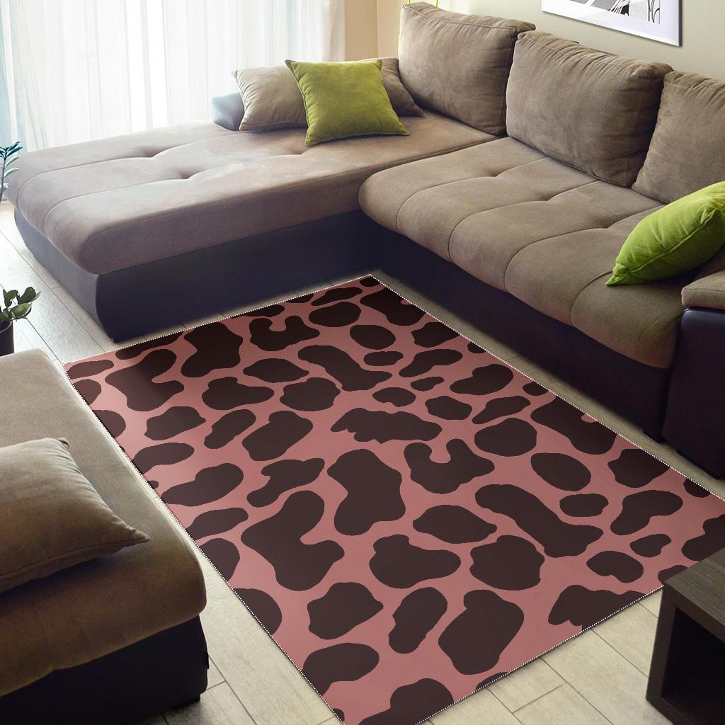 Red Brown Cow Print Area Rug