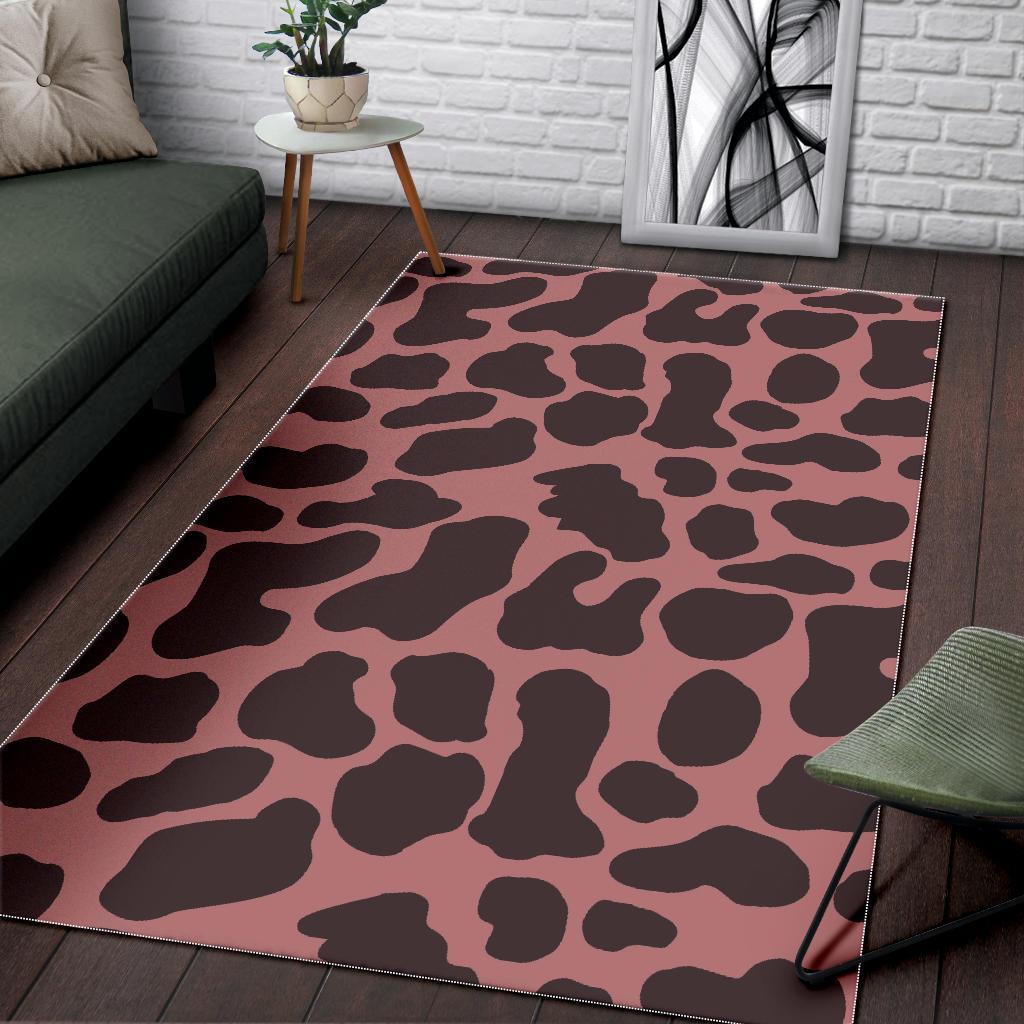 Red Brown Cow Print Area Rug