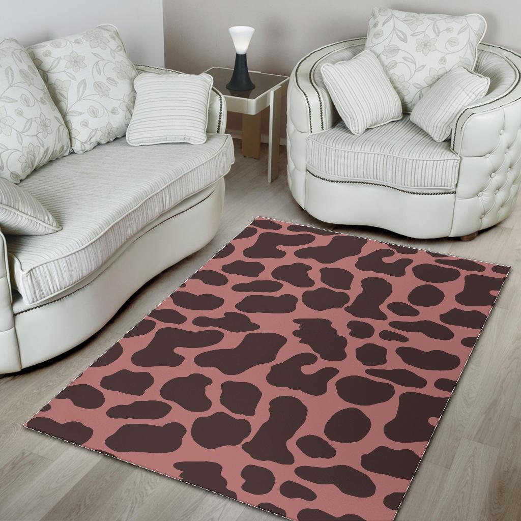 Red Brown Cow Print Area Rug