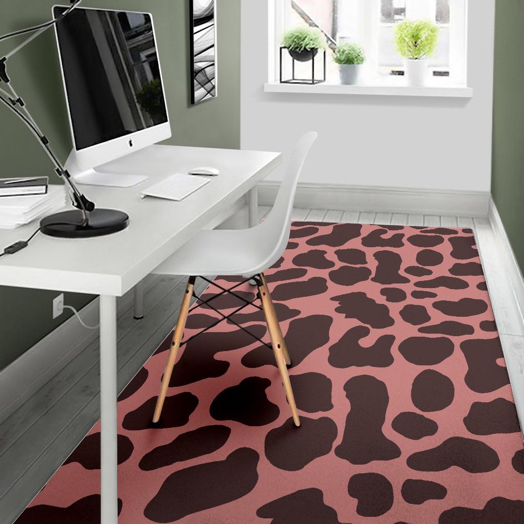Red Brown Cow Print Area Rug