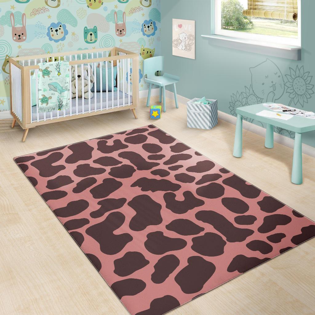 Red Brown Cow Print Area Rug