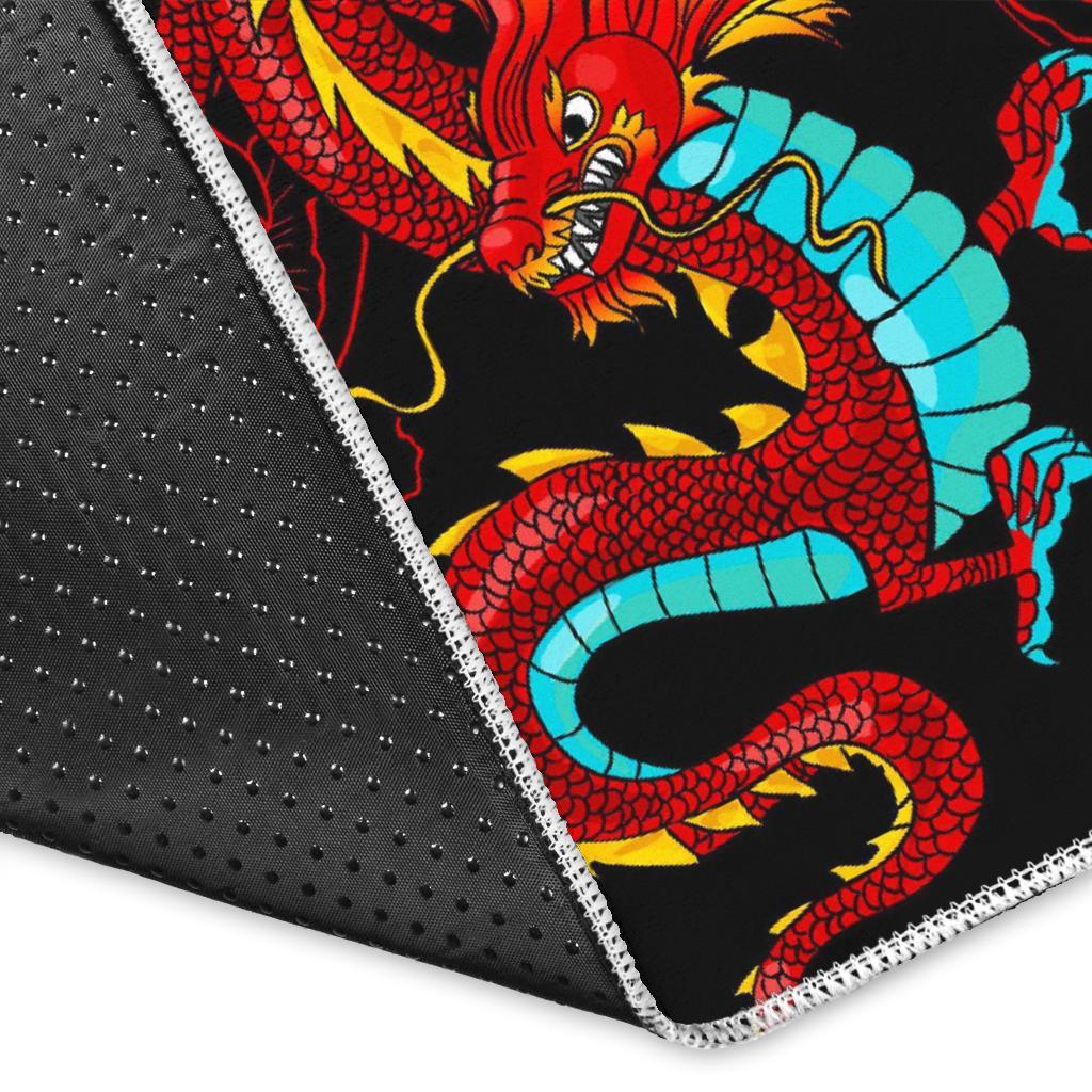 Red Dragon Lotus Pattern Print Area Rug