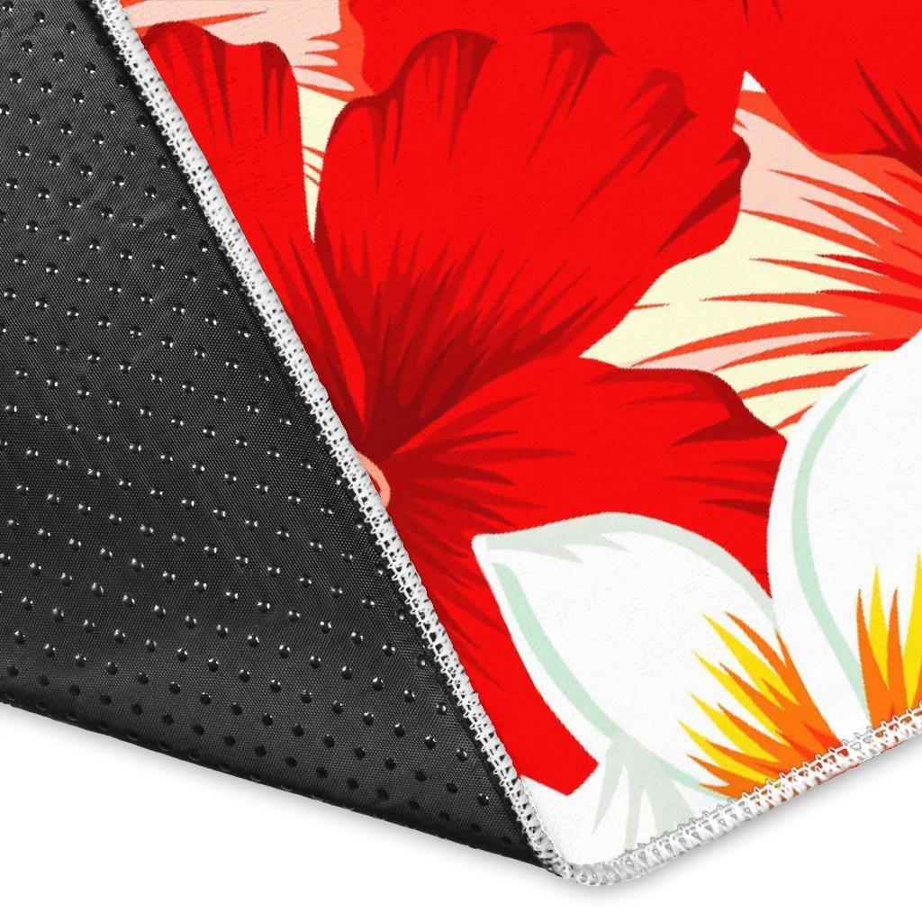 Red Hibiscus Plumeria Pattern Print Area Rug