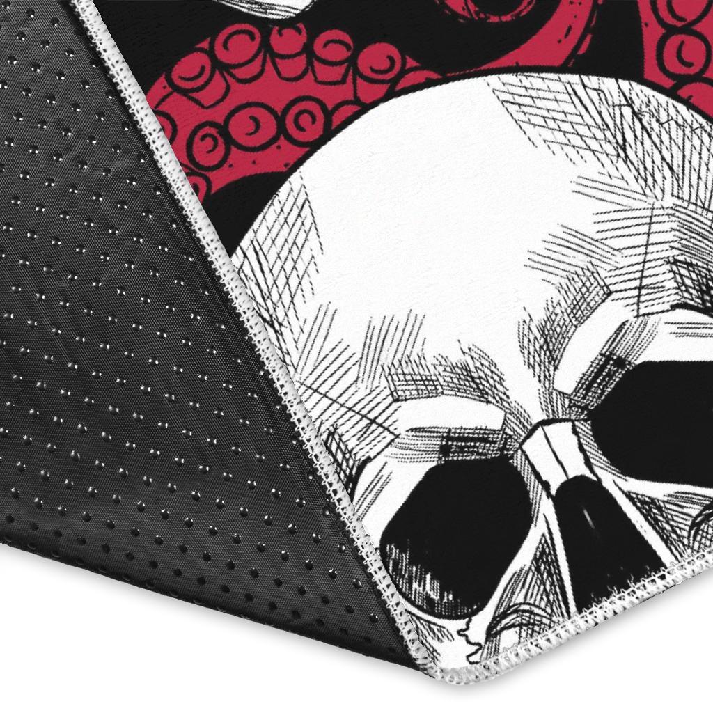 Red Octopus Skull Pattern Print Area Rug