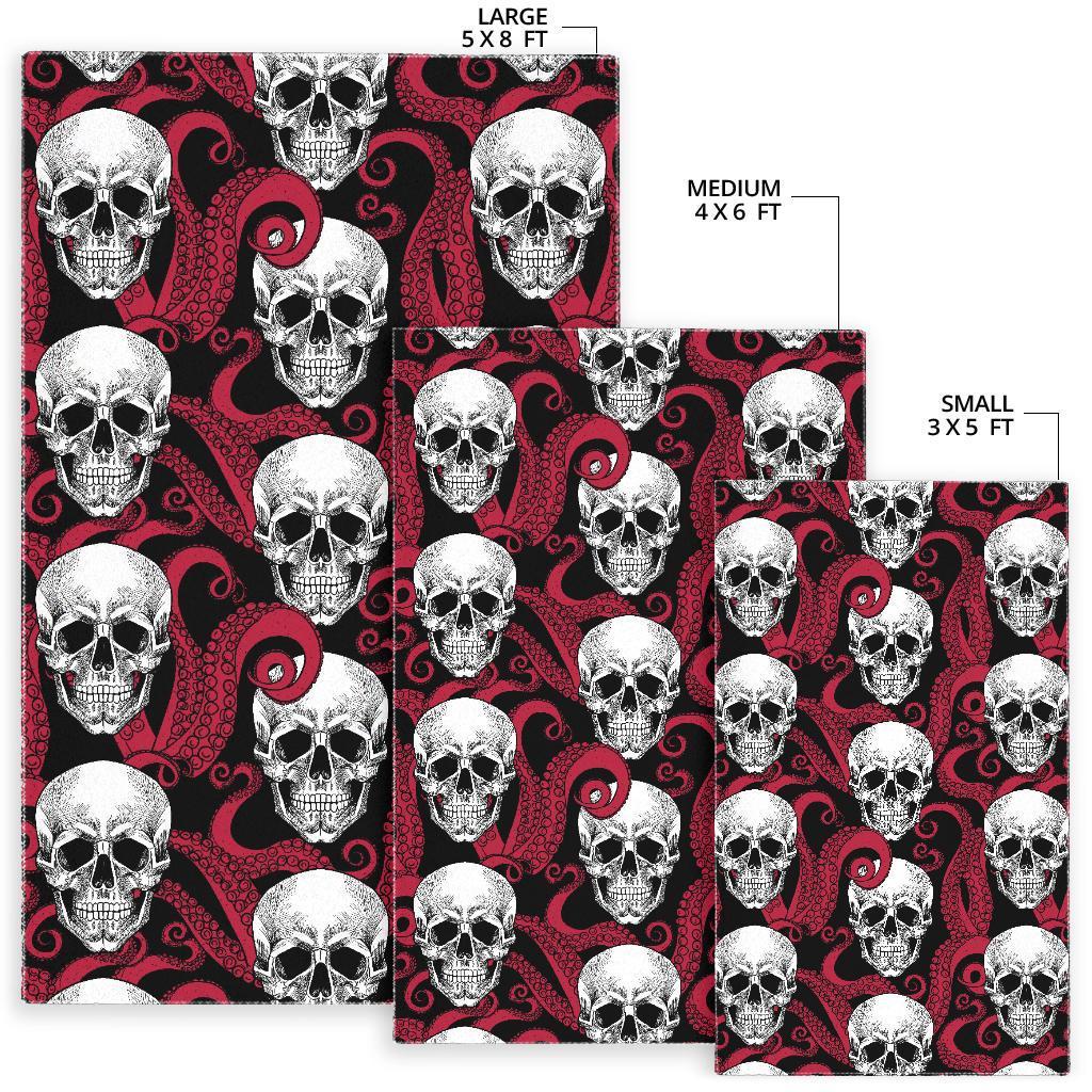 Red Octopus Skull Pattern Print Area Rug