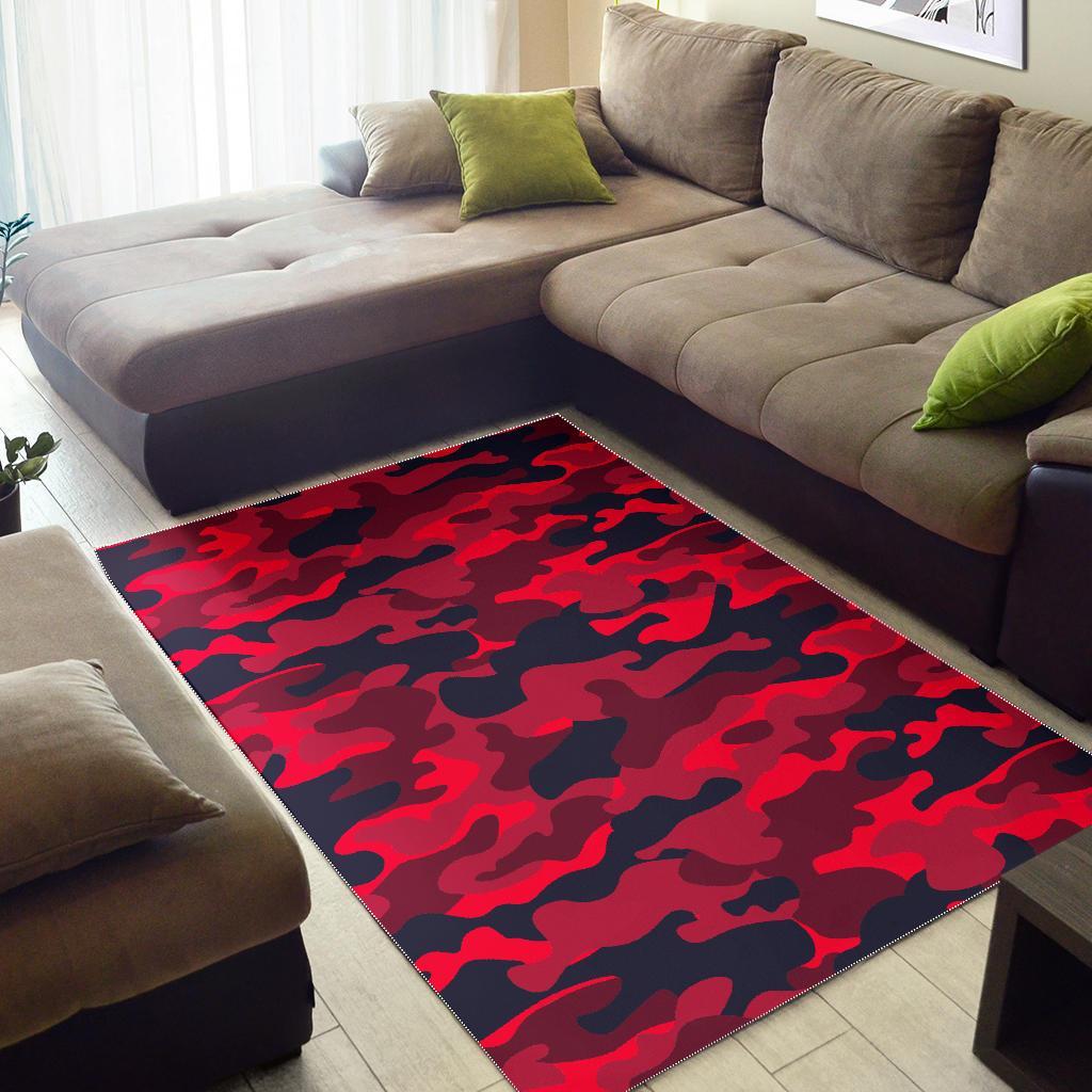 Red Pink And Black Camouflage Print Area Rug