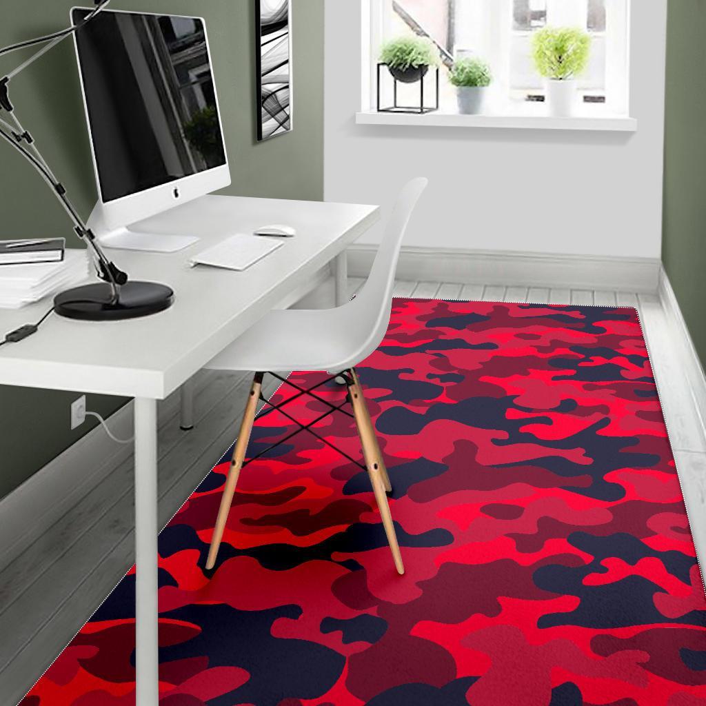 Red Pink And Black Camouflage Print Area Rug