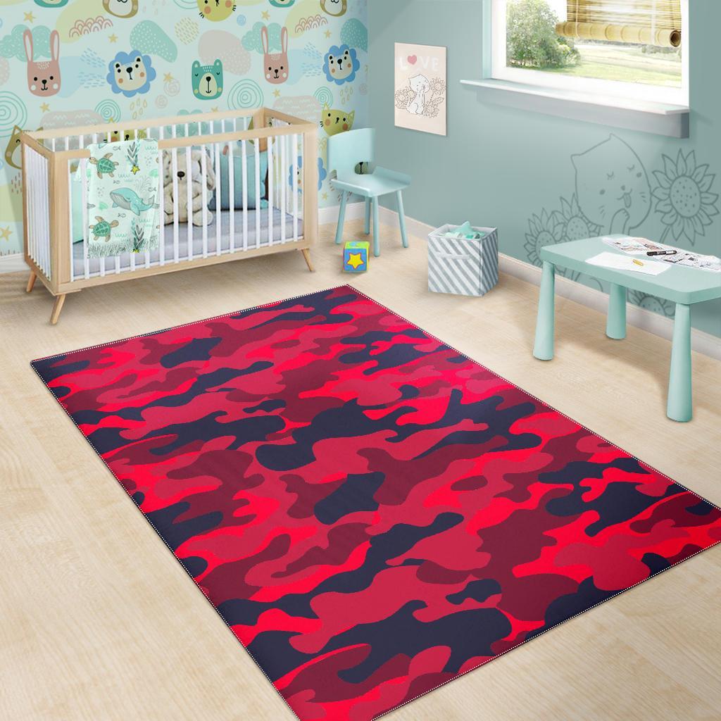 Red Pink And Black Camouflage Print Area Rug