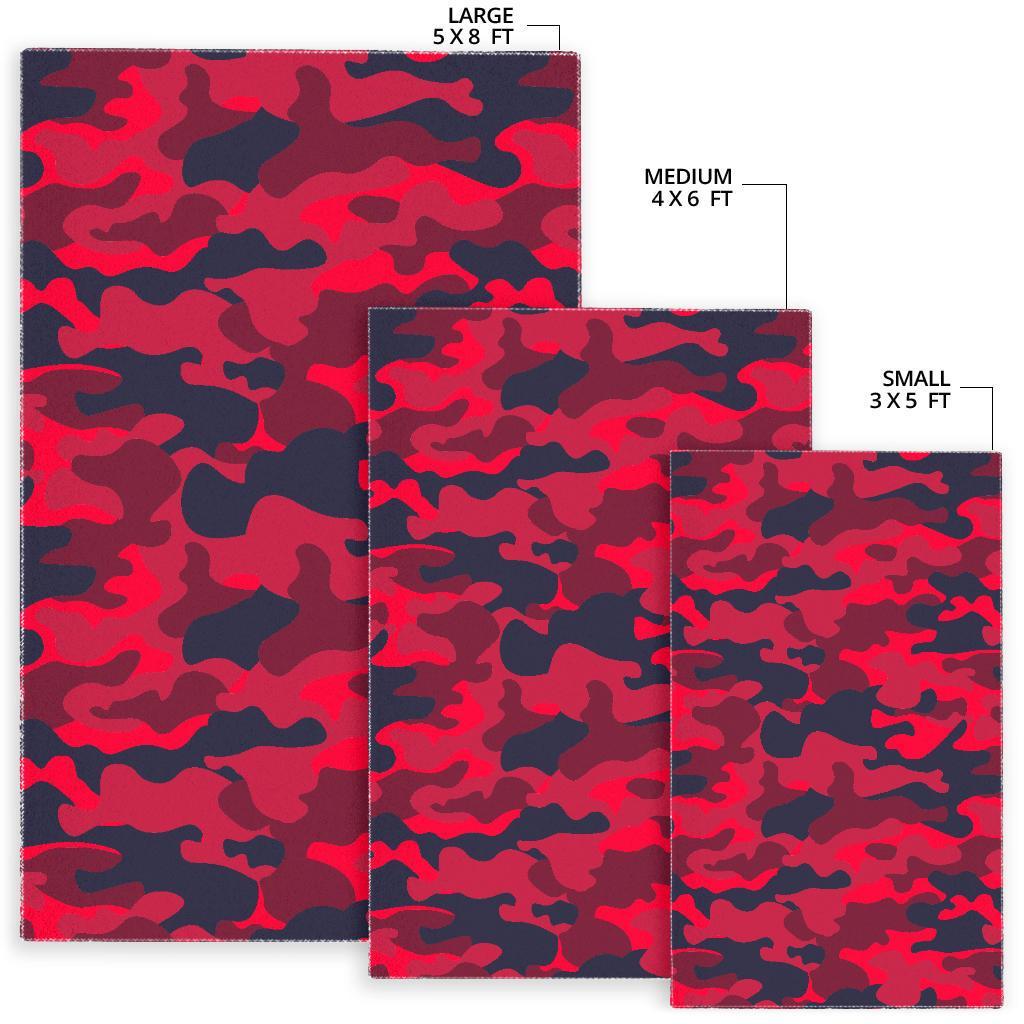 Red Pink And Black Camouflage Print Area Rug