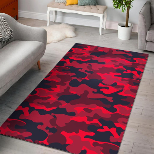 Red Pink And Black Camouflage Print Area Rug