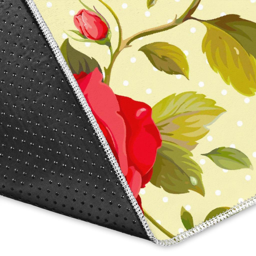 Red Pink Rose Floral Pattern Print Area Rug